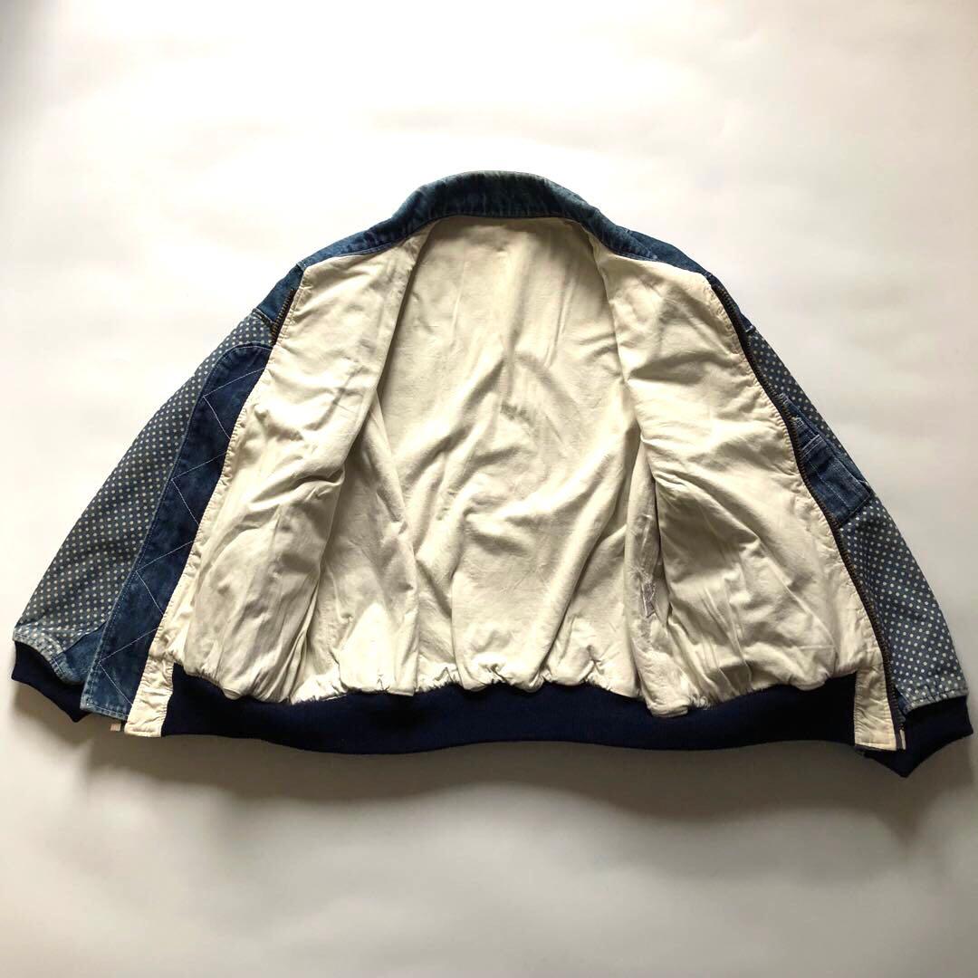 ★レトロ★ピンクハウス ロゴデニムジップジャケット ドット 切替 ブルー
