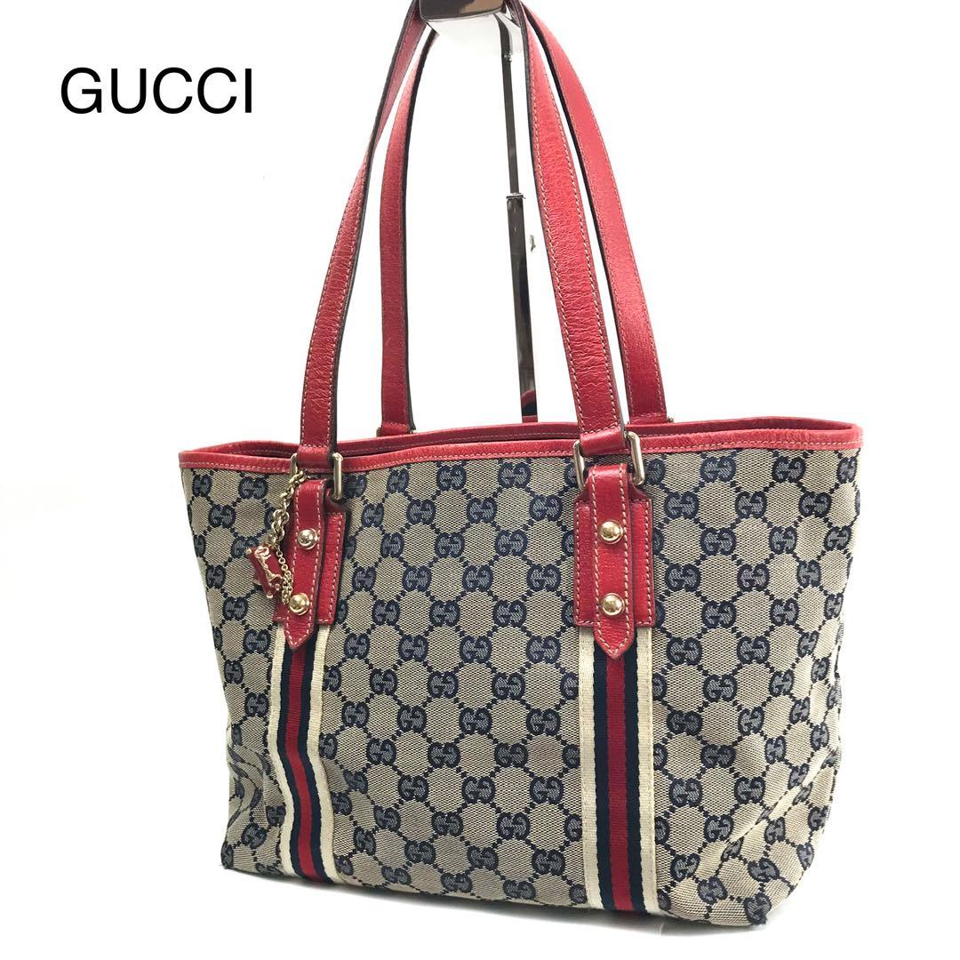 グッチ GUCCI GGトートバッグ レッド キャンバス シェリーライン