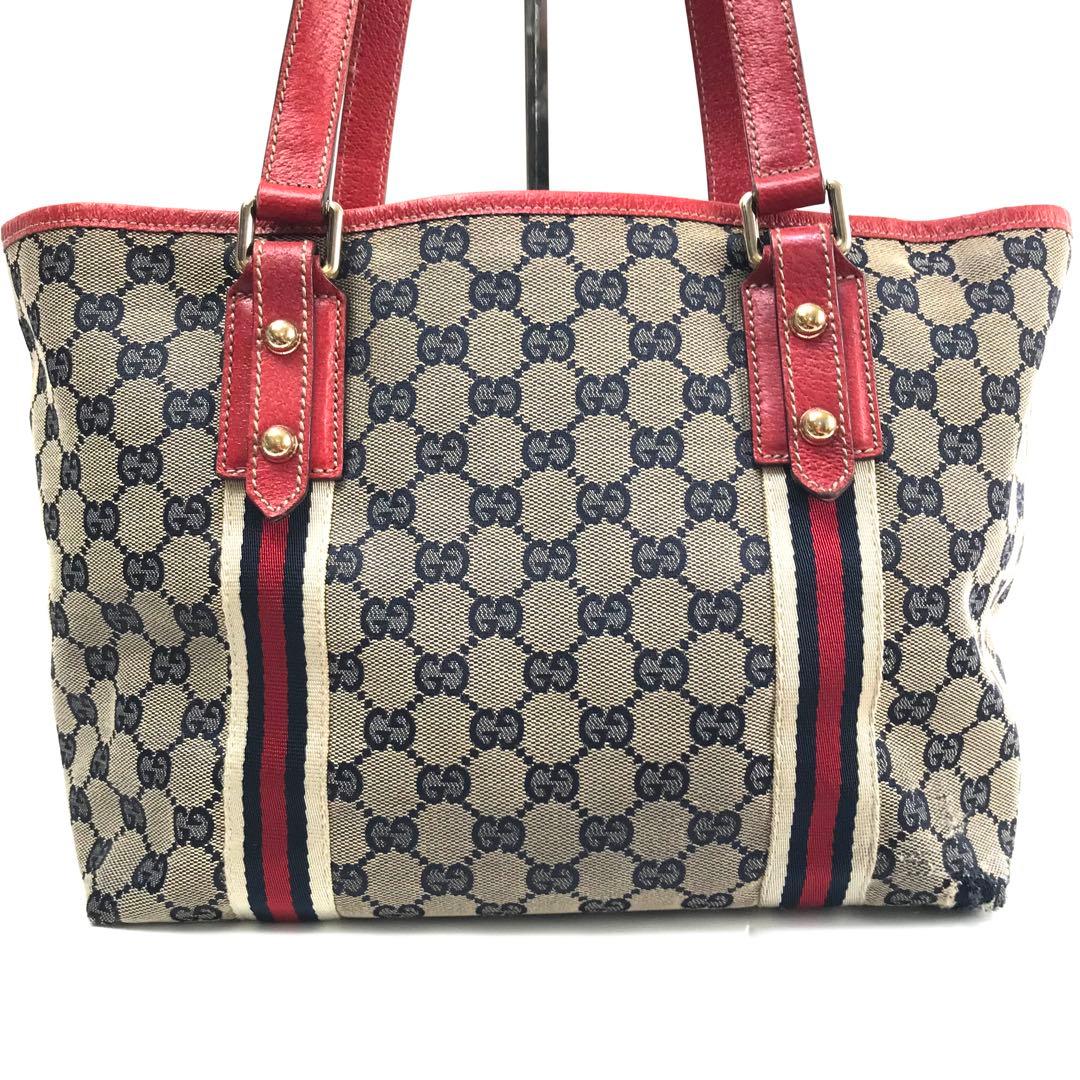 グッチ GUCCI GGトートバッグ レッド キャンバス シェリーライン