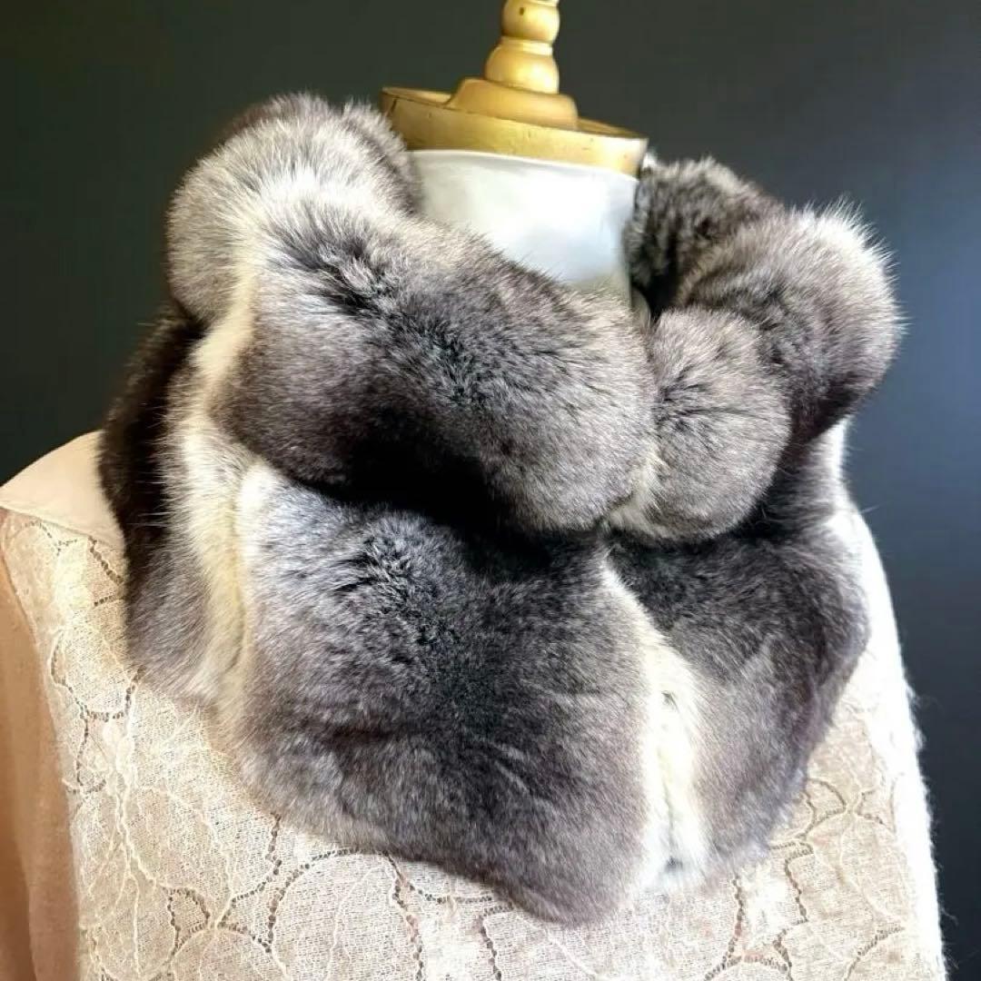 チンチラ　ラウンドカラー／天然色　スヌードタイプ／GAKE日本製❣️