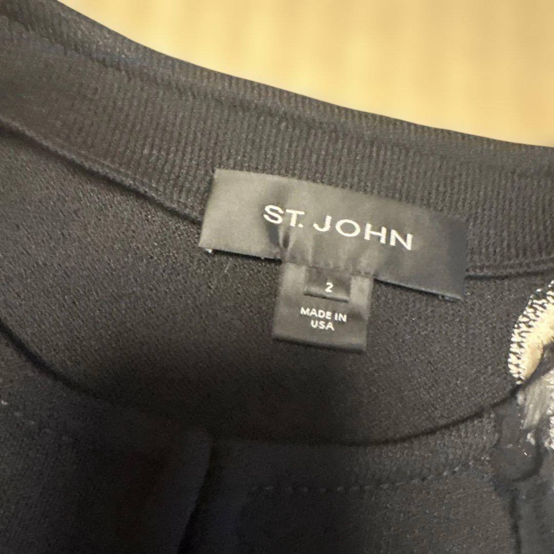 ST. JOHN ノーカラージャケット 黒/白刺繍