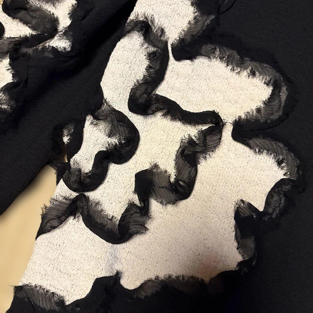 ST. JOHN ノーカラージャケット 黒/白刺繍