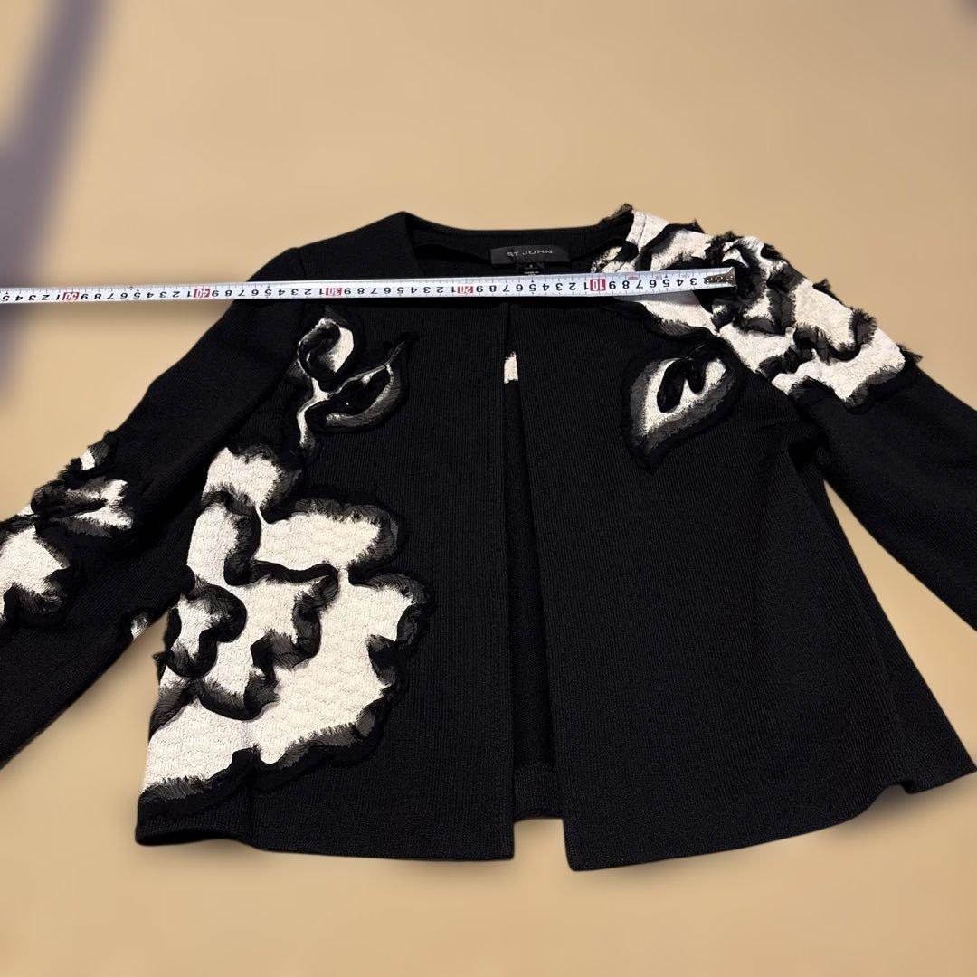 ST. JOHN ノーカラージャケット 黒/白刺繍