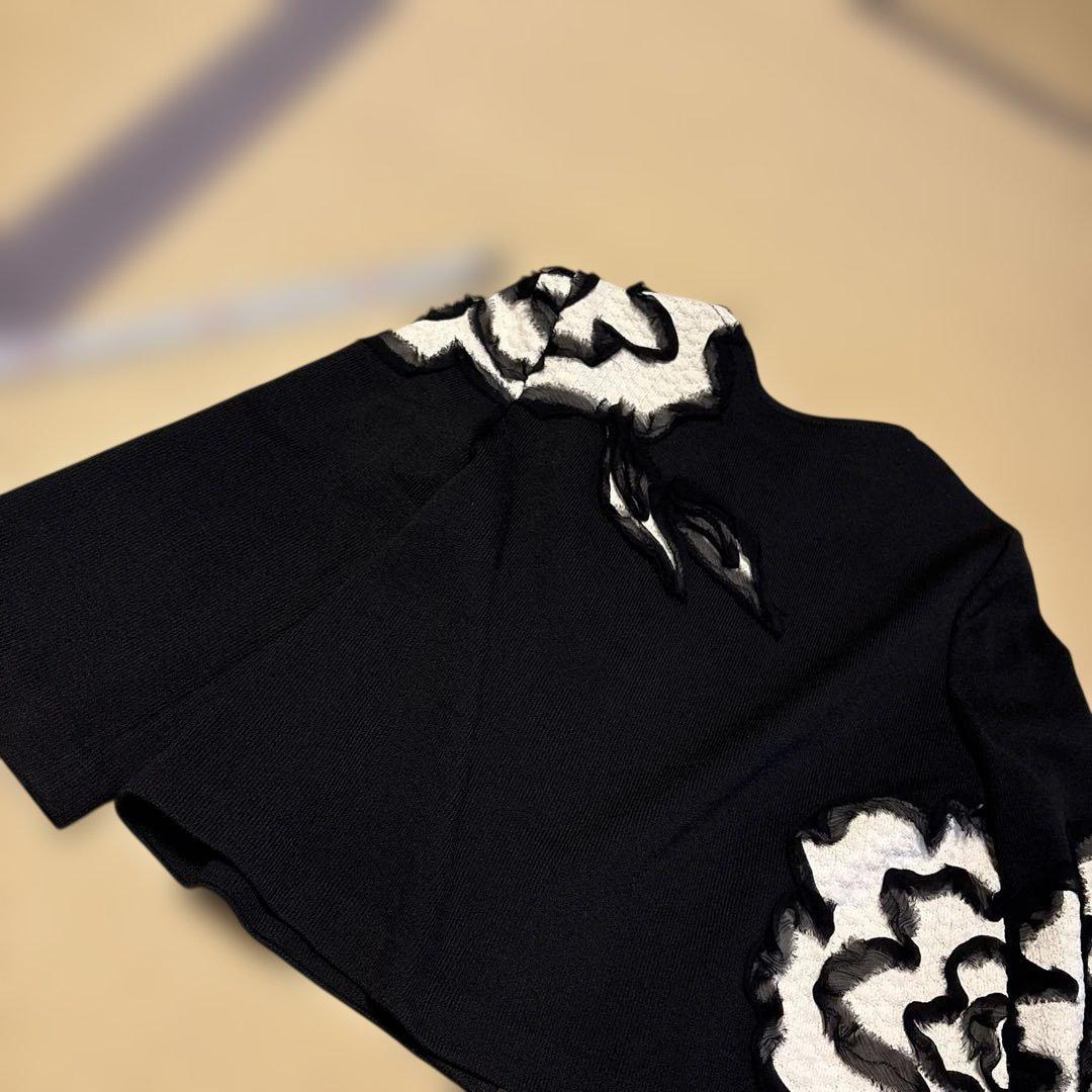 ST. JOHN ノーカラージャケット 黒/白刺繍