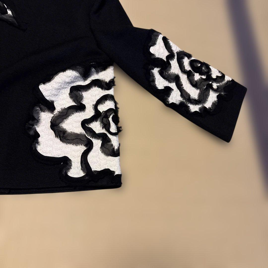 ST. JOHN ノーカラージャケット 黒/白刺繍