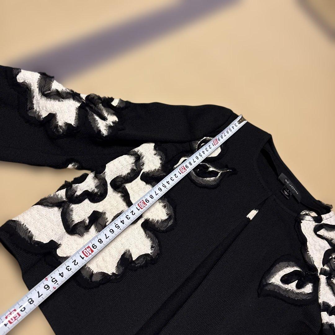 ST. JOHN ノーカラージャケット 黒/白刺繍