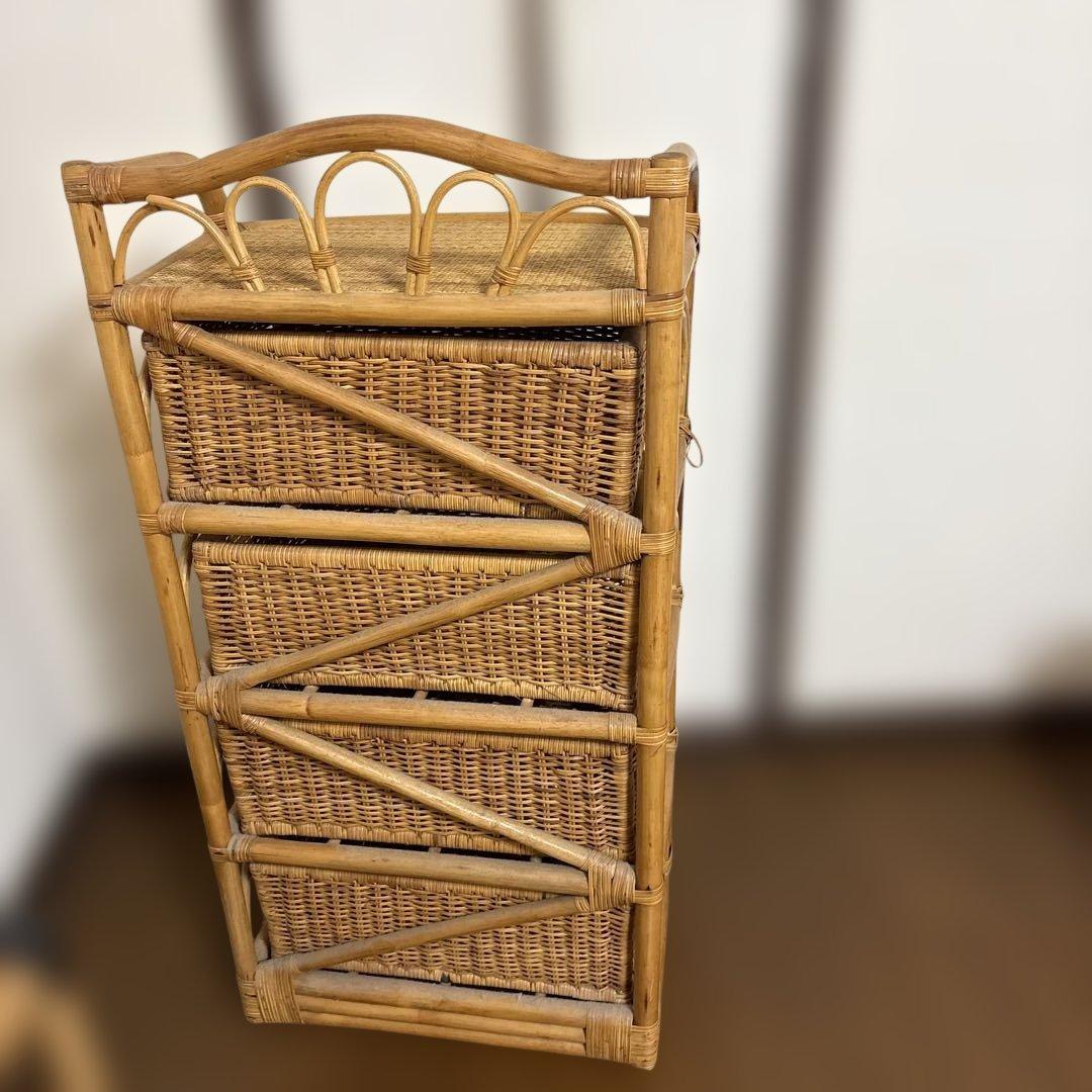 ま*ん様 ナチュラルラタン 4段チェスト