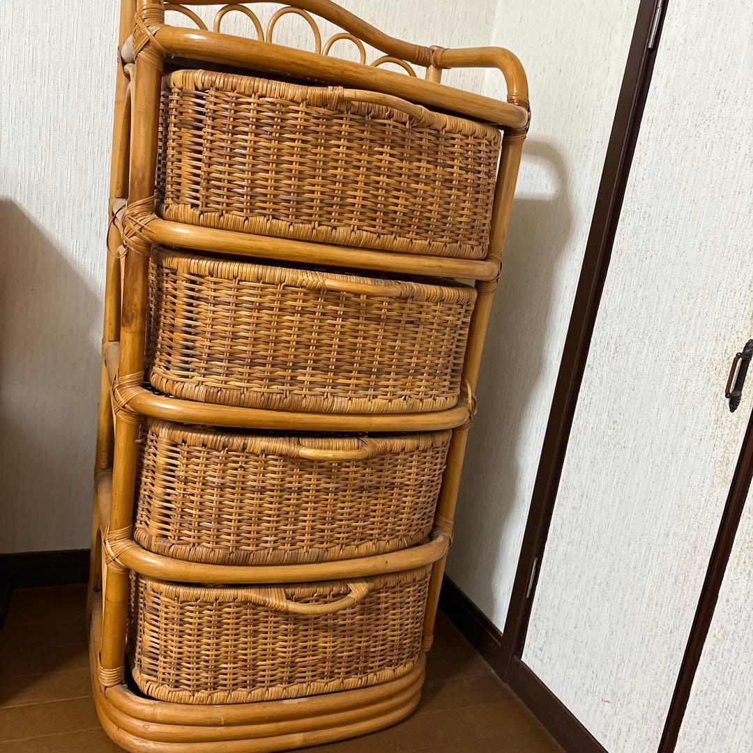 ま*ん様 ナチュラルラタン 4段チェスト