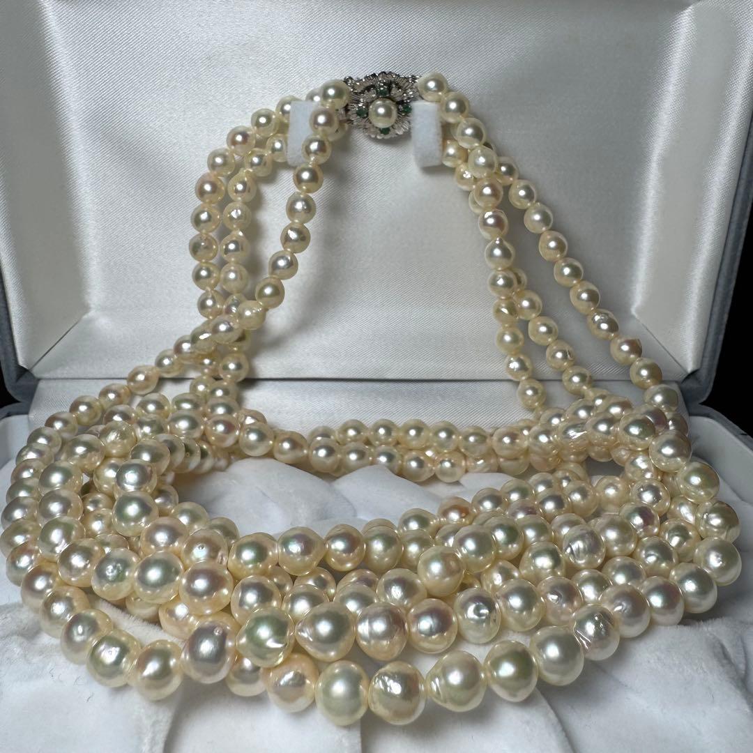 アコヤ真珠 3連 ロングネックレス パール 6.7mm 65cm 124.4g