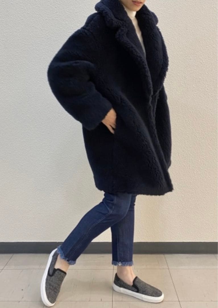 新品★セオリーリュクス★ネイビー ボア パイルチェスターコート テディベアコート