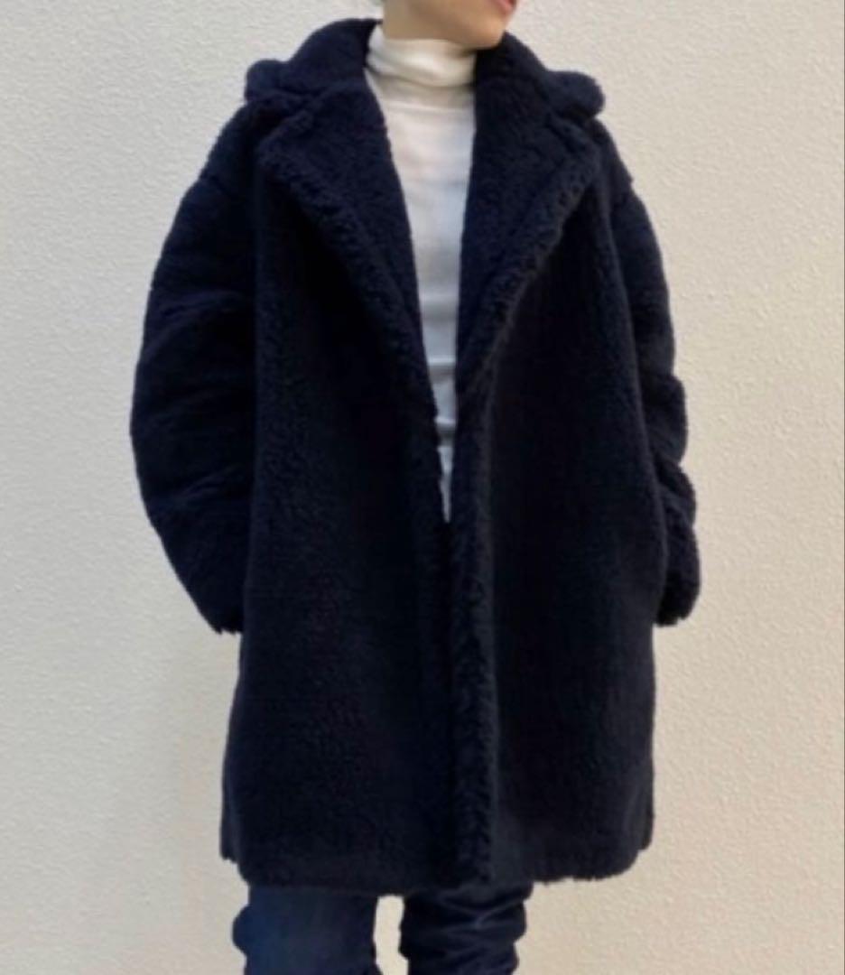 新品★セオリーリュクス★ネイビー ボア パイルチェスターコート テディベアコート