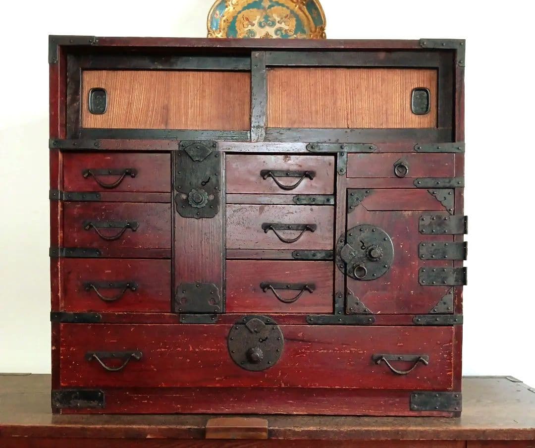 美しい棒箪笥 明治時代製 アンティーク 　キャビネット　和箪笥　船箪笥　水屋