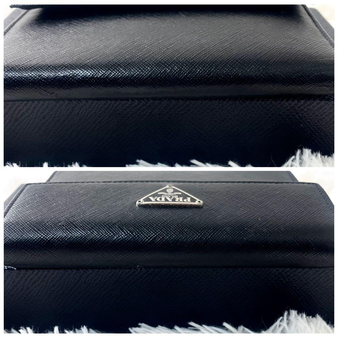 プラダ　PRADA 三つ折り財布　サフィアーノ　ブラック　黒　レザー　三角ロゴ