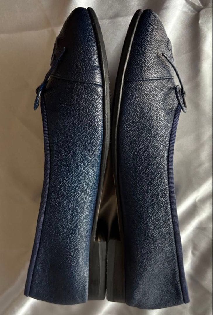 CHANEL シャネル ココマーク リボン バレエシューズ ネイビー