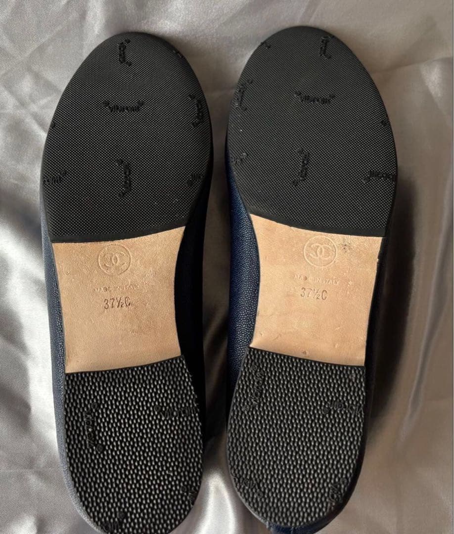 CHANEL シャネル ココマーク リボン バレエシューズ ネイビー