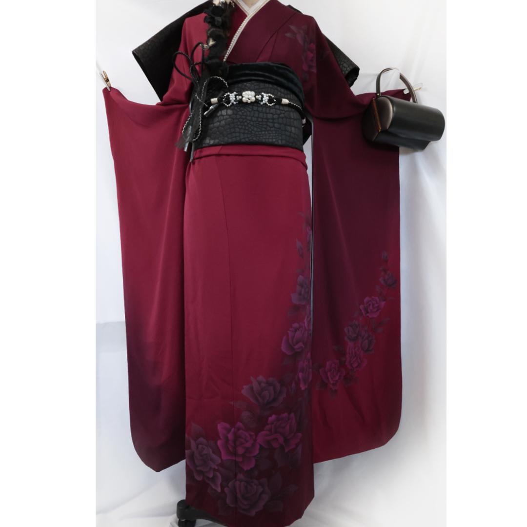 振袖6点セット ◆167.5cmフルセット成人式前撮りレッドバイオレットHu07