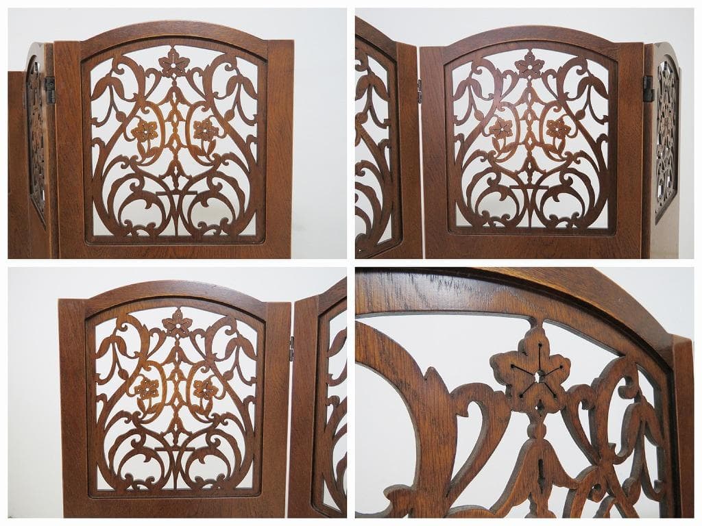 三越 ブルージュ■透かし挽きスクリーン■3連■パーテーション 衝立■オーク材