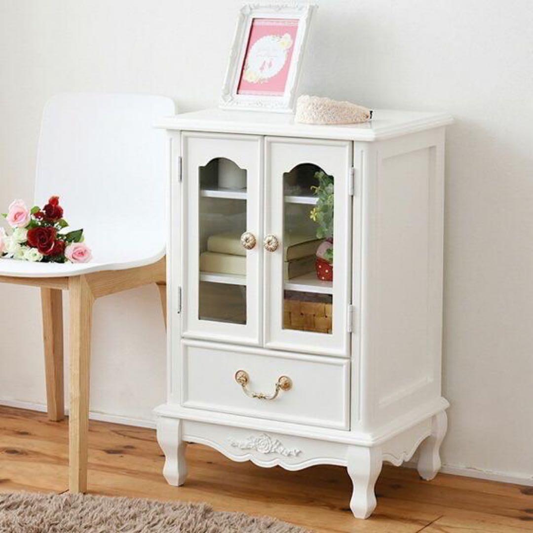 プリンセス家具キャビネットガラス扉　引出し付　姫系　キャッツプリンセスduo