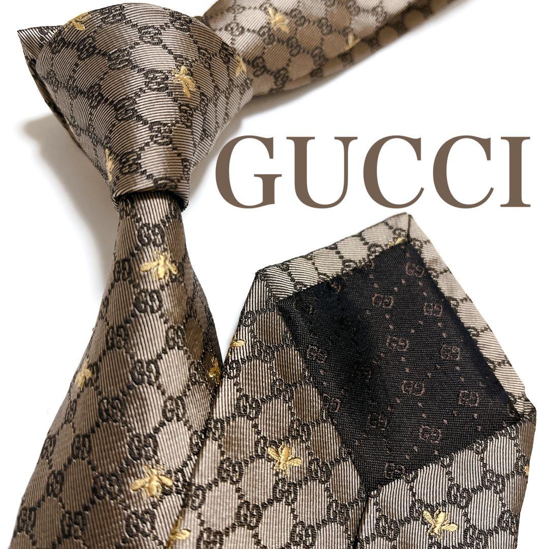 美品 グッチ ネクタイ ハイブランド GG柄 インターロッキング 光沢 希少 蜂