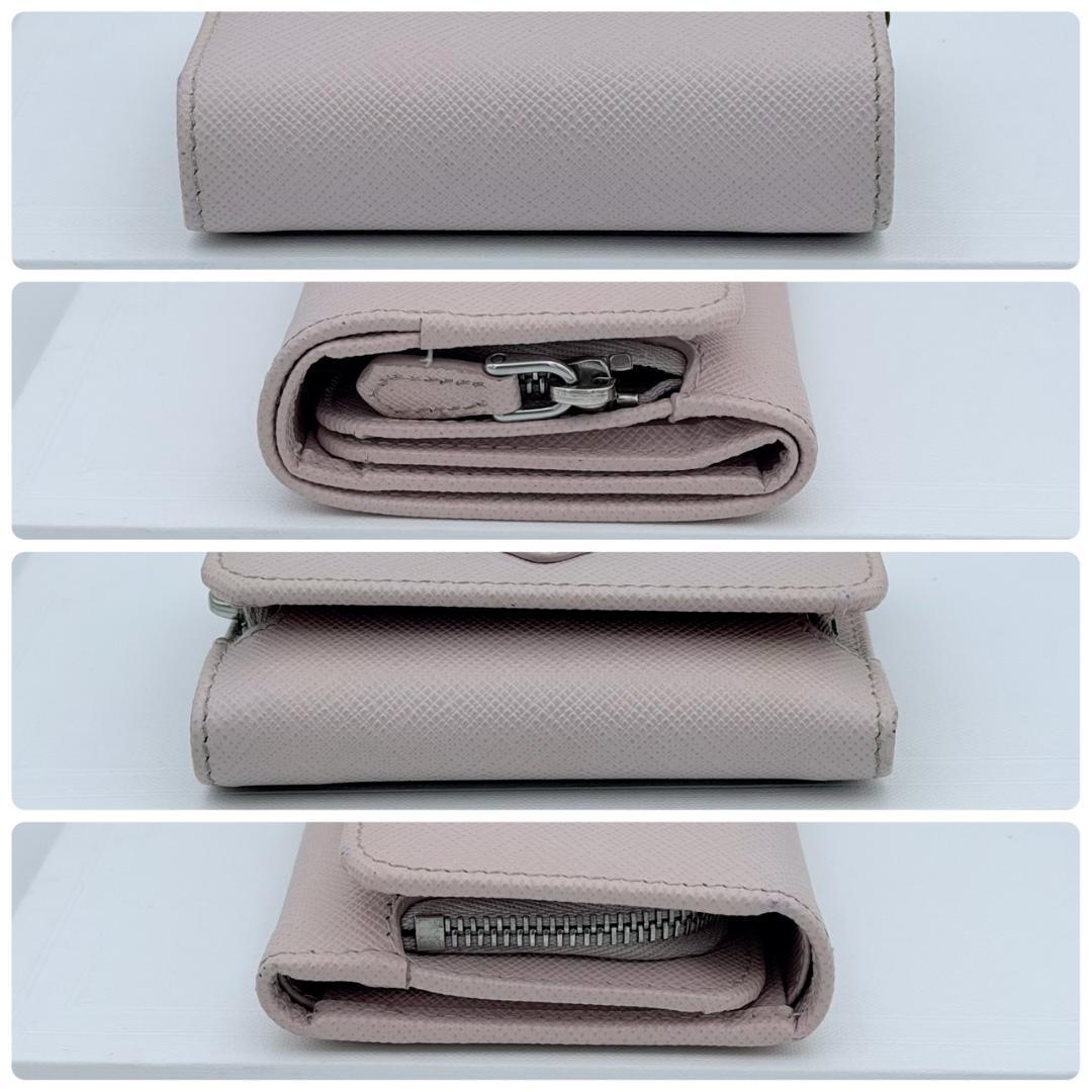 PRADA プラダ サフィアーノ コンパクウォレット 三角ロゴ 三つ折り ピンク