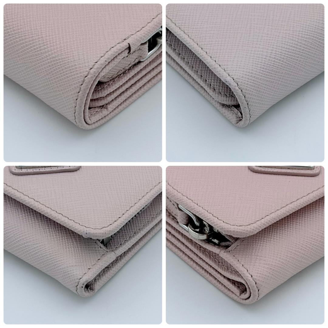 PRADA プラダ サフィアーノ コンパクウォレット 三角ロゴ 三つ折り ピンク