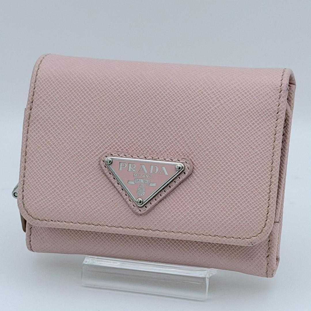 PRADA プラダ サフィアーノ コンパクウォレット 三角ロゴ 三つ折り ピンク