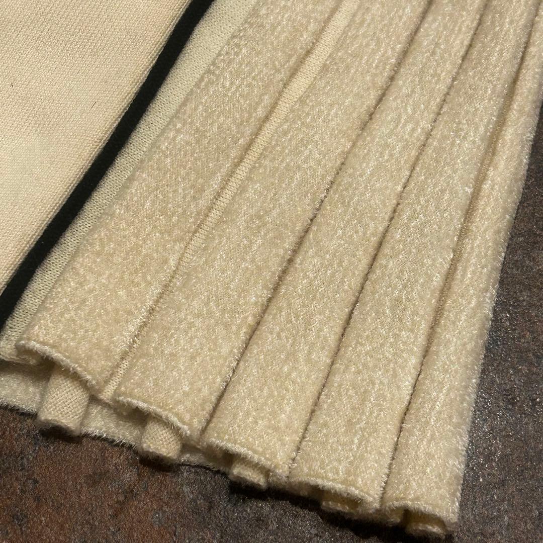 archivio ニットプリーツスカート 裾ベロア調 ウール混 ウエストゴム