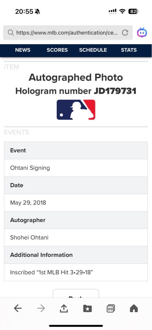 大谷翔平 MLB初安打記念 直筆サイン MLB公式ホログラム インスク 額装済