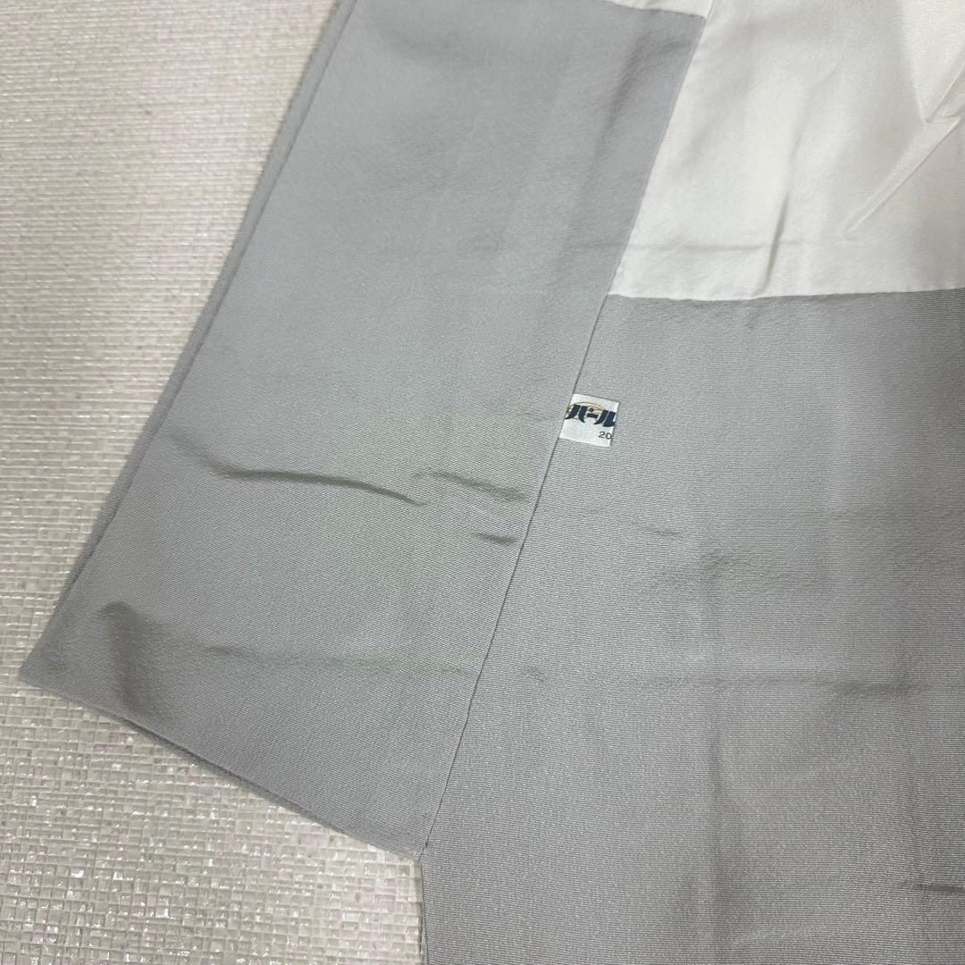 し*ず様 付下げ　袷　正絹　　薄雲鼠色・薄黄色　暈し　貝桶・檜扇　身丈168裄7