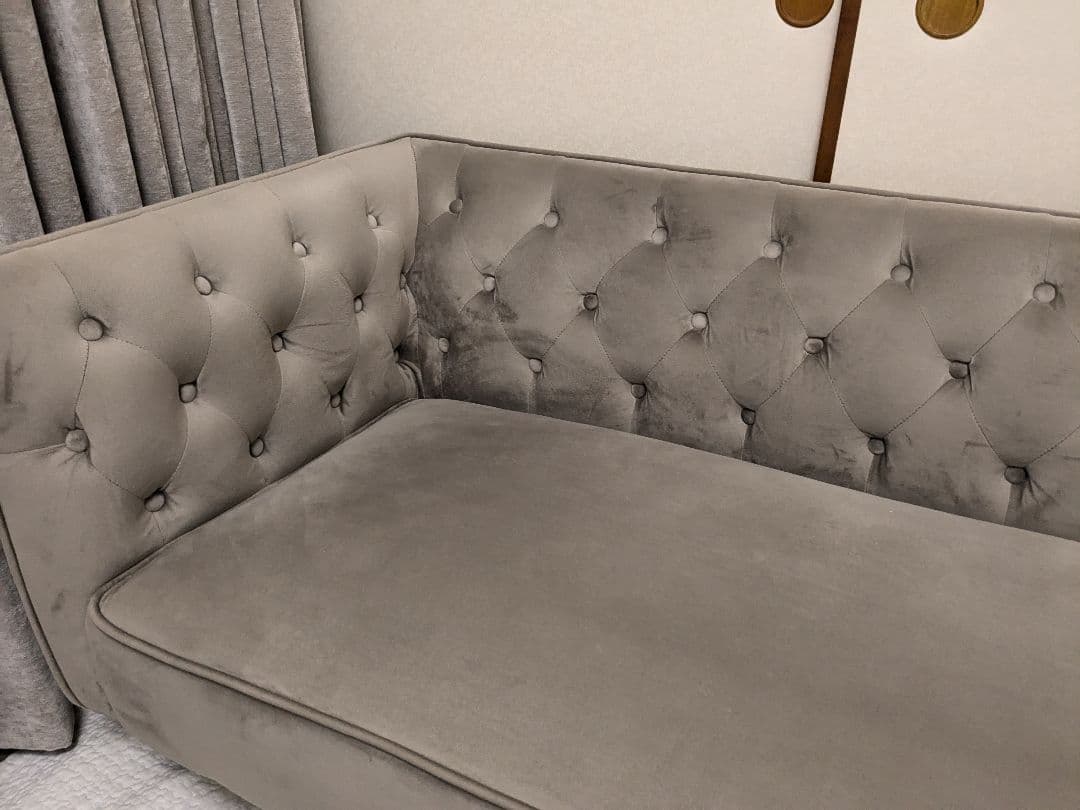 【匿名配送】ロウヤ ソファ　2人掛けカウチソファ ベルベット調グレー　LOWYA