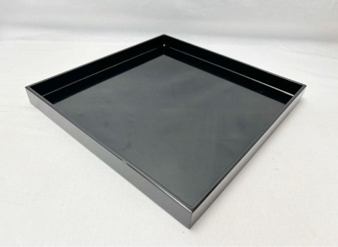 美品 懐石道具 木製黒真塗 四方膳 会席膳 平膳 5客揃 懐石盆 銘々盆 紙箱