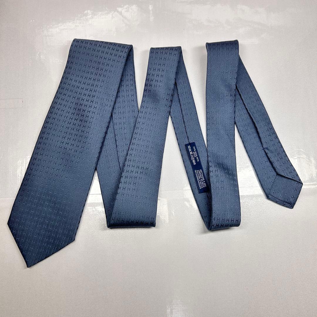 HERMES エルメス 美品 ネクタイ ファソネ H柄 H織 人気 ダークグレー
