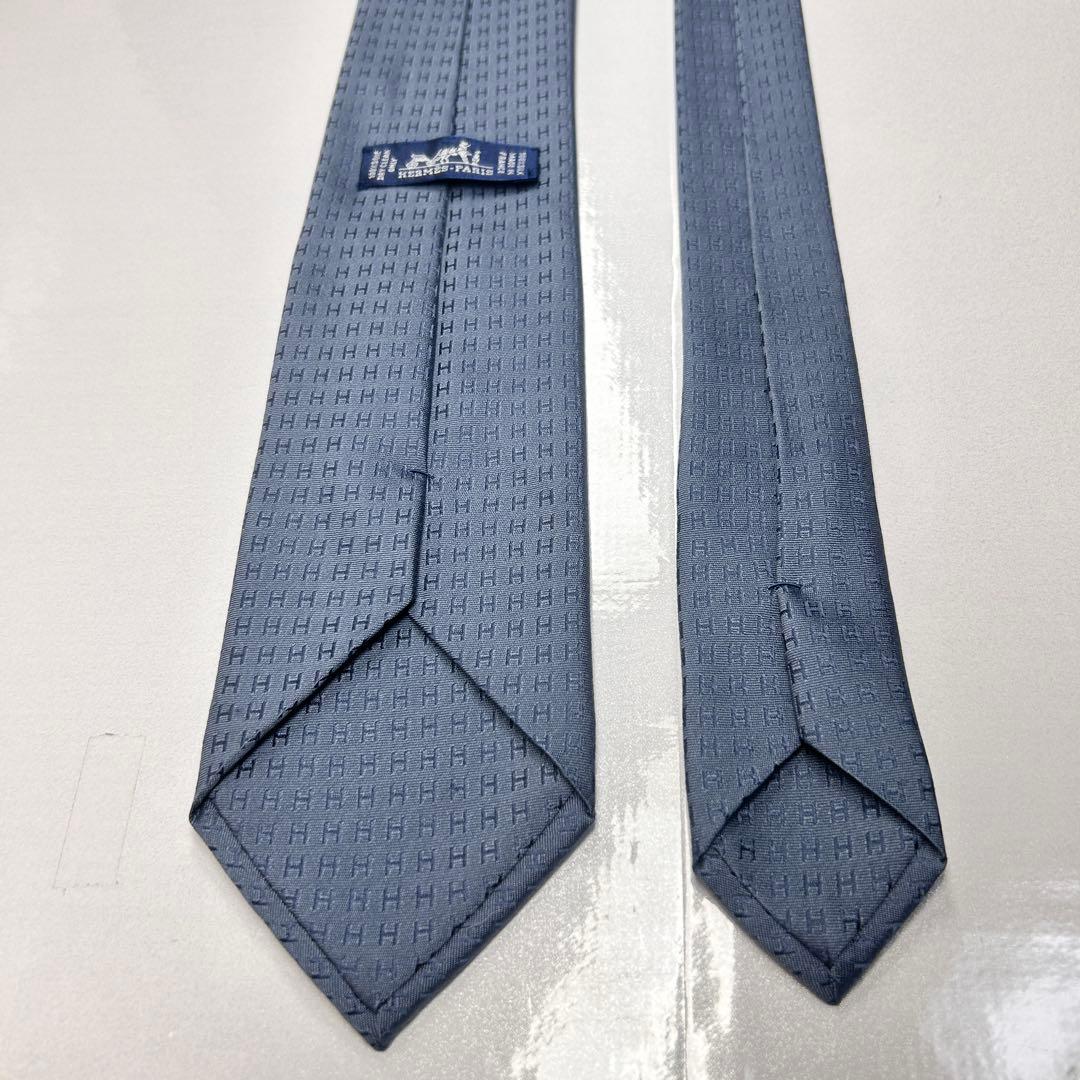 HERMES エルメス 美品 ネクタイ ファソネ H柄 H織 人気 ダークグレー