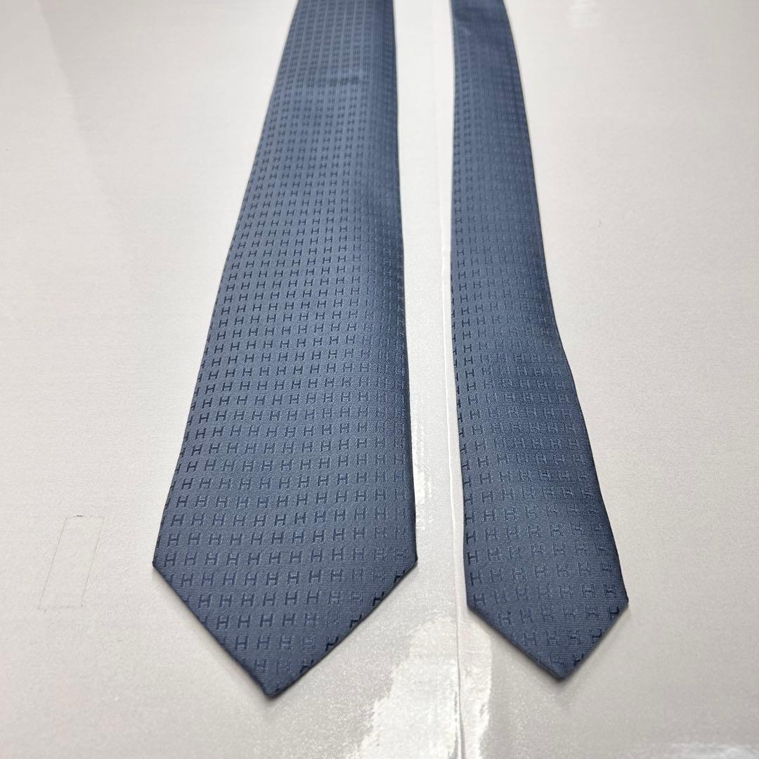 HERMES エルメス 美品 ネクタイ ファソネ H柄 H織 人気 ダークグレー