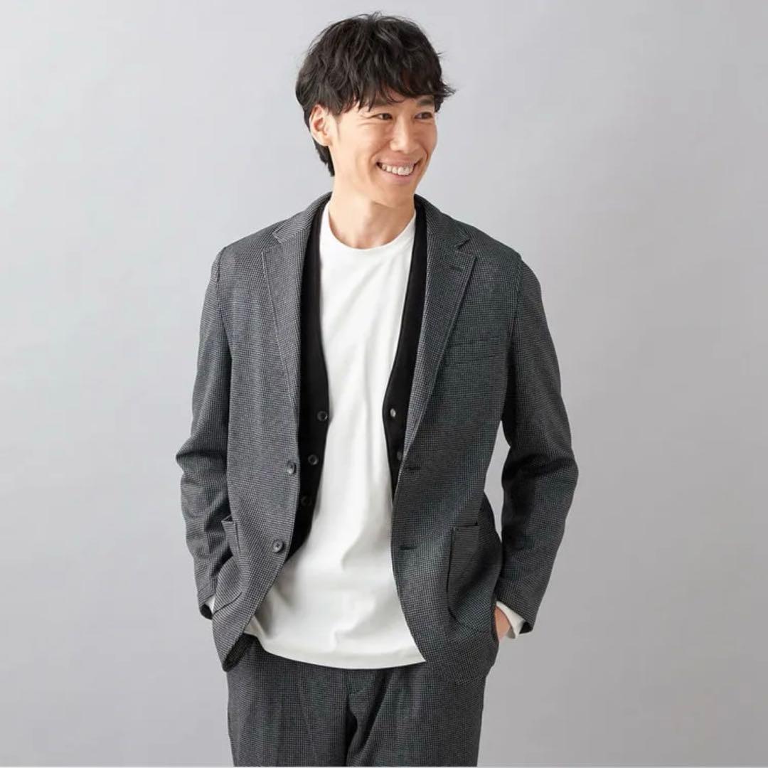 【未使用タグ付】洗える♪パジャマスーツ プリントジャージセット グレー千鳥格子L