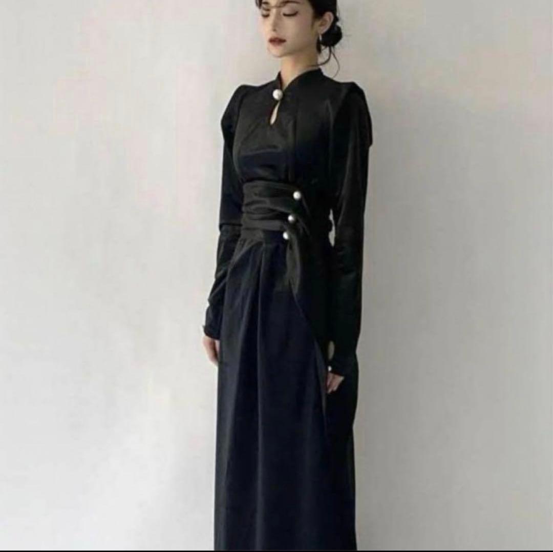 melt the lady 黒　パールタックロングドレス