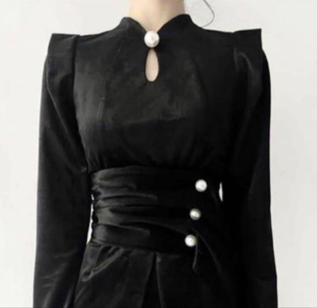 melt the lady 黒　パールタックロングドレス