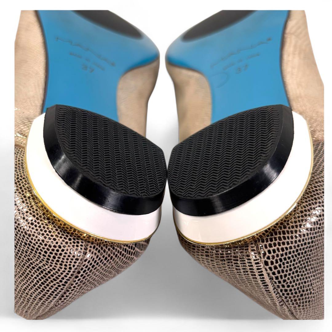 ほぼ新品 マナ 37 23.5 フラットパンプス ポインテッドトゥトゥ ゴールド