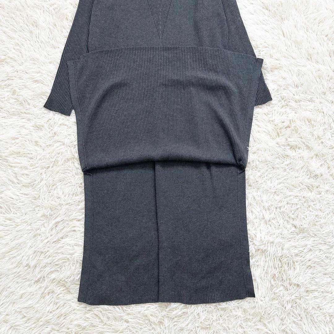 アドーア　近年　リラックスリブニットワンピース　マキシ丈 ダークグレー　M