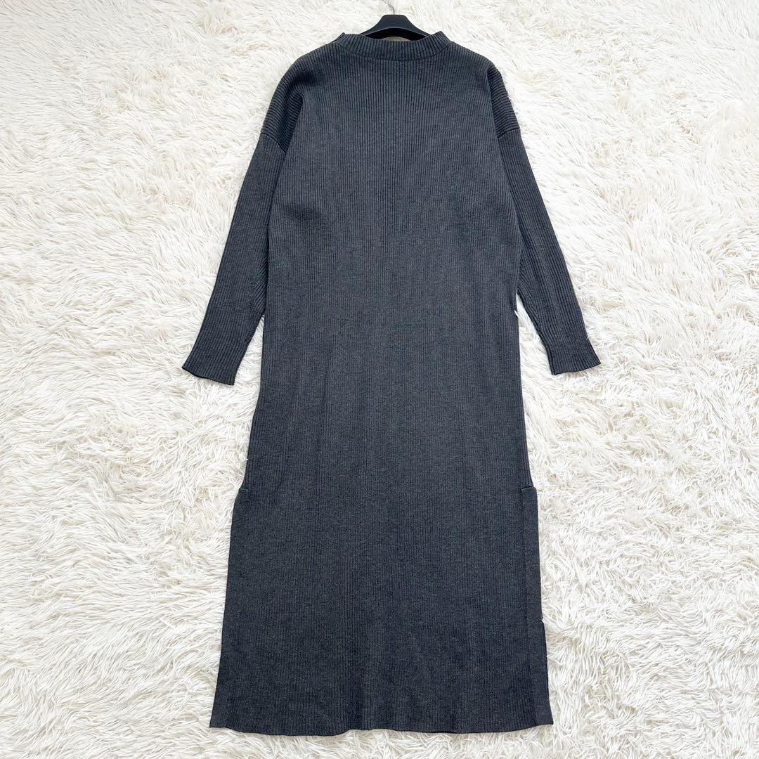 アドーア　近年　リラックスリブニットワンピース　マキシ丈 ダークグレー　M
