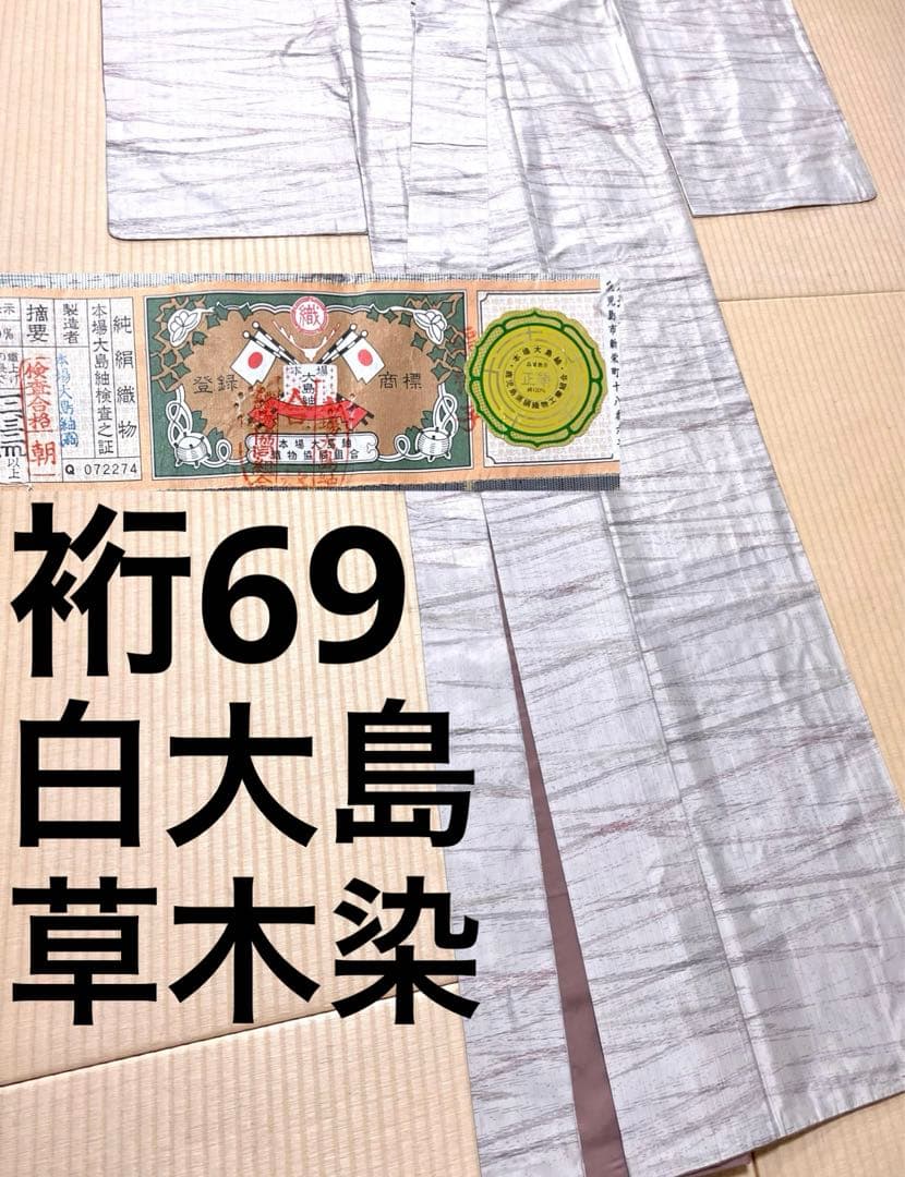 草木染 残糸織 白大島 証紙 身幅広め