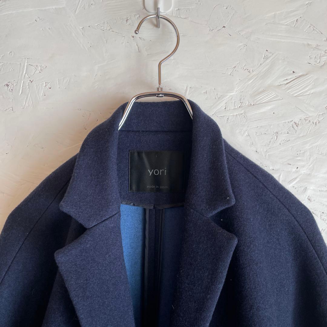 日本製【yori】チェスターコート　ネイビー　ロングコート　F