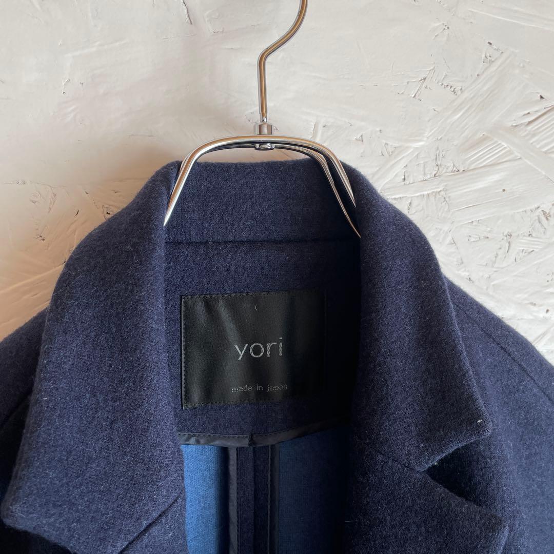 日本製【yori】チェスターコート　ネイビー　ロングコート　F