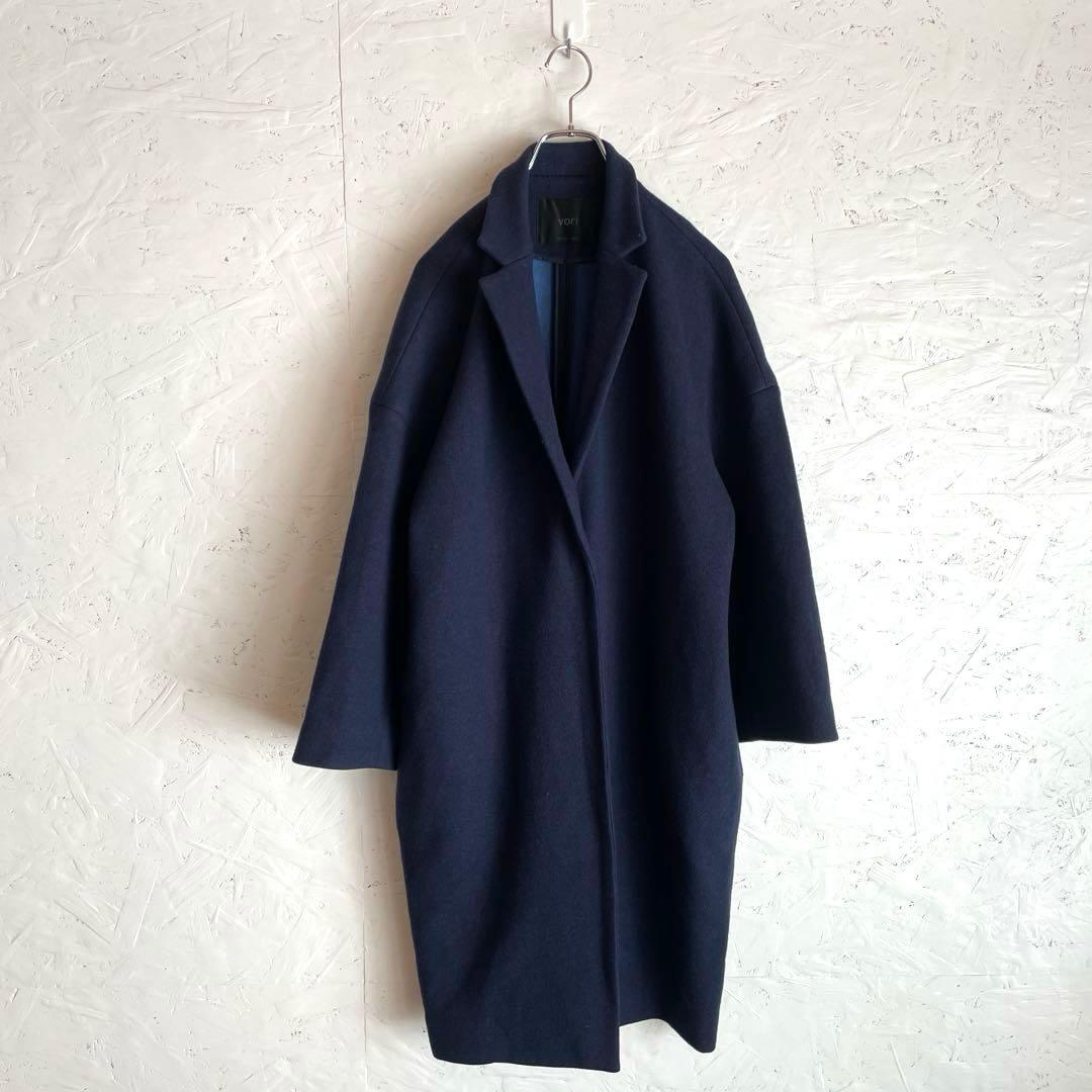 日本製【yori】チェスターコート　ネイビー　ロングコート　F