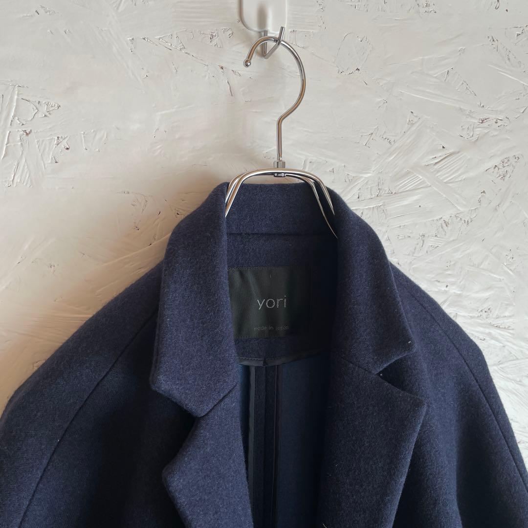 日本製【yori】チェスターコート　ネイビー　ロングコート　F