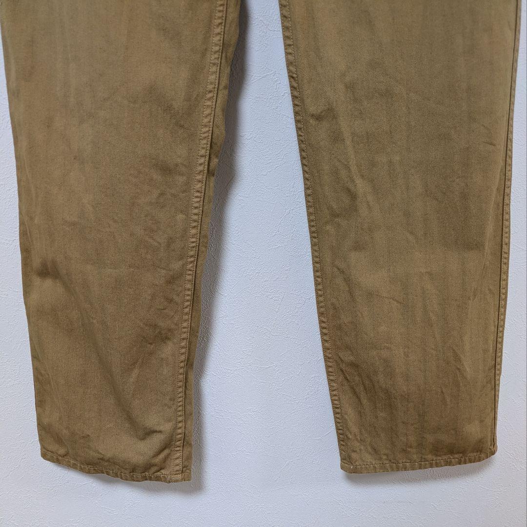 オアスロウ フレンチワークパンツ M ヘリンボーンボタンフライ カーキ日本製
