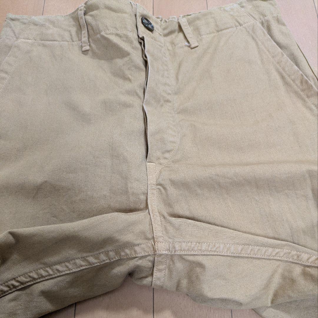 オアスロウ フレンチワークパンツ M ヘリンボーンボタンフライ カーキ日本製