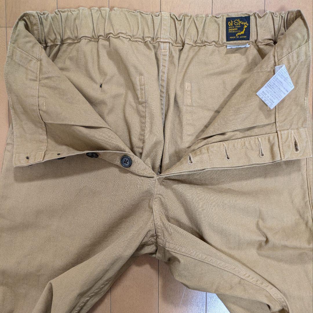 オアスロウ フレンチワークパンツ M ヘリンボーンボタンフライ カーキ日本製