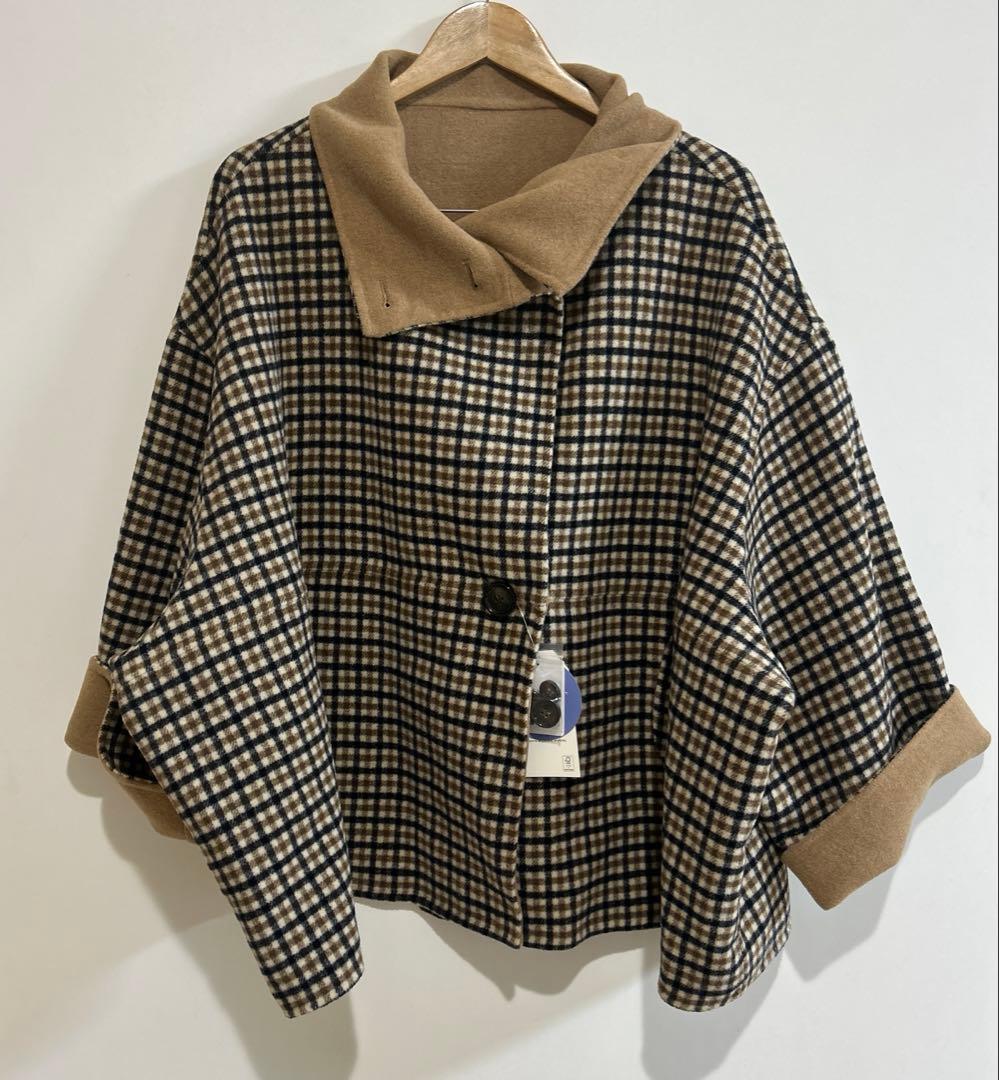 シップスエニー リバー スタンドカラー ポンチョ ショート コート