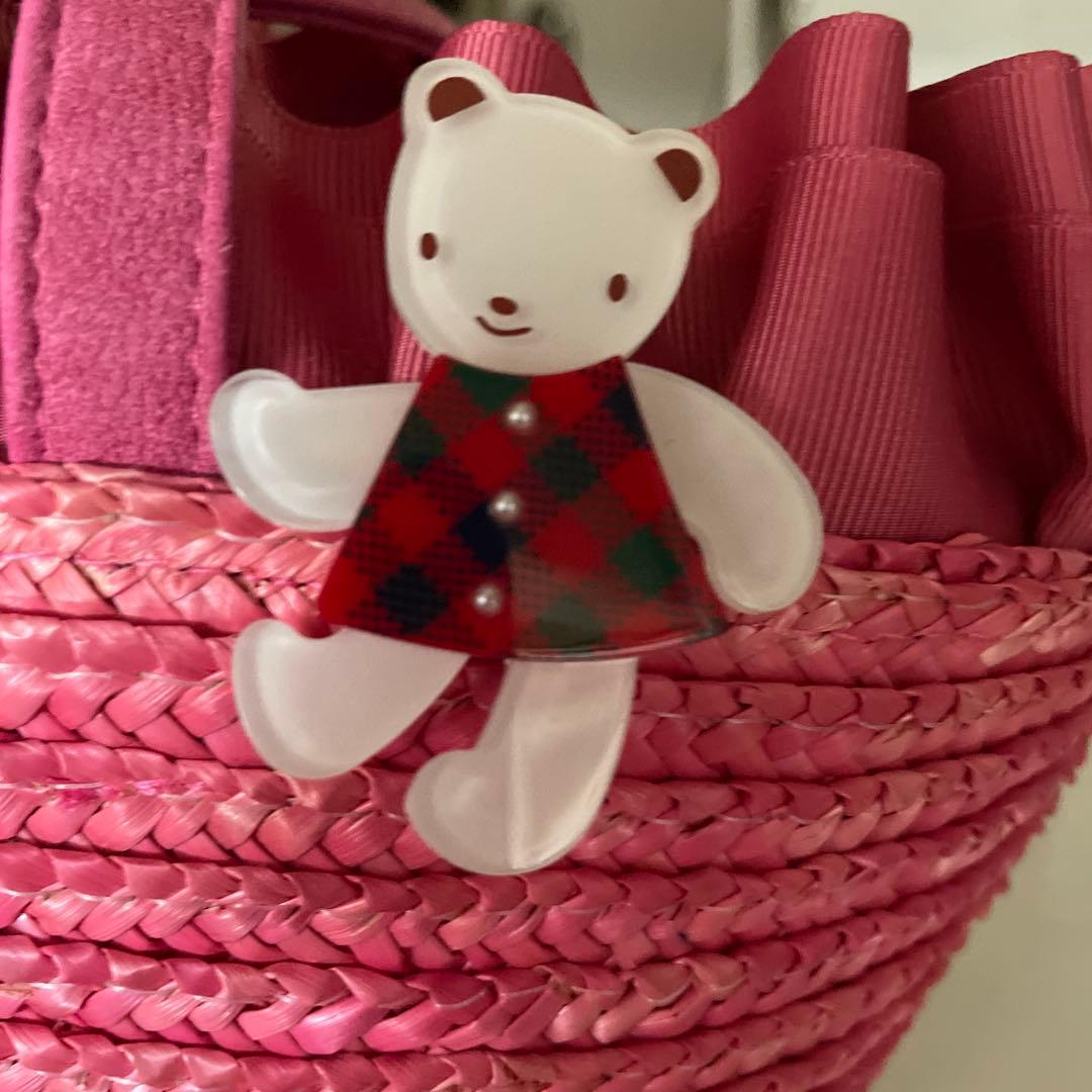 familiar かごバッグ クマチャーム　くまブローチ付き